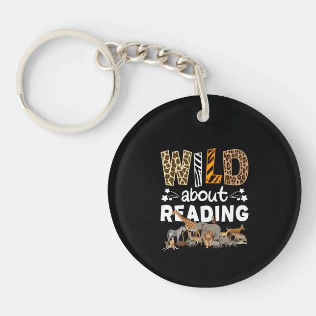 Porte-clefs Wild About Reading Books And Bookworm Library (Devant)