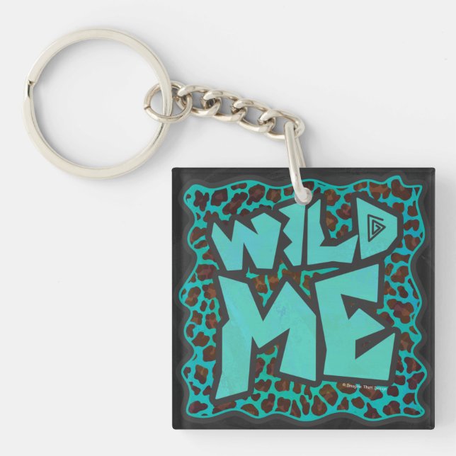 Porte-clefs Wild Me Design léopard Brown et Turquoise (Devant)