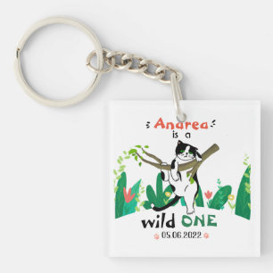 Porte-clefs Wild One Greenery Safari Kitty Chat 1er anniversai