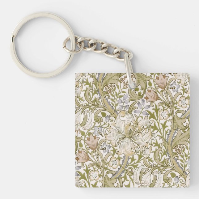 Porte-clefs William Morris Jardin de Lys Doré Fleur Classique (Devant)