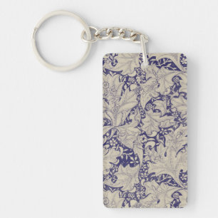 Porte-clefs William Morris Motif Giroflée Bleu Antique