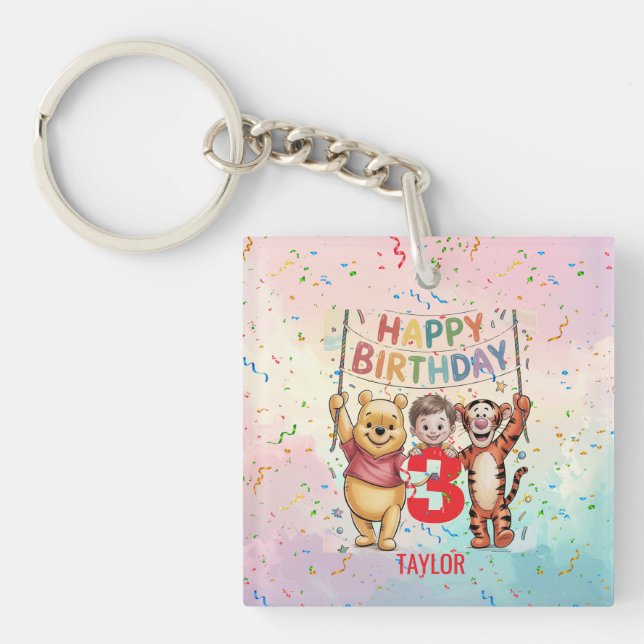 Porte-clefs Winnie l'Ourson | Joyeux Anniversaire (Devant)