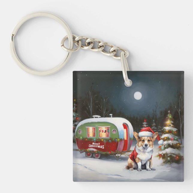 Porte-clefs Winter Corgi Caravan Christmas Adventure (Devant)