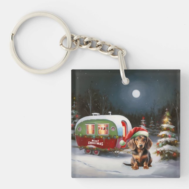 Porte-clefs Winter Dachshund Caravan Christmas Adventure (Devant)