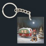 Porte-clefs Winter Doberman Caravan Christmas Adventure<br><div class="desc">Laissez-vous tenter par la magie d'une nuit d'hiver enneigée alors qu'une caravane glisse gracieusement à travers le paysage illuminé par la lune. La beauté sereine de la neige scintillante et l'éclat enchanteur de la lune créent une scène captivante, promettant une aventure de Noël inoubliable remplie de chaleur, de joie et...</div>