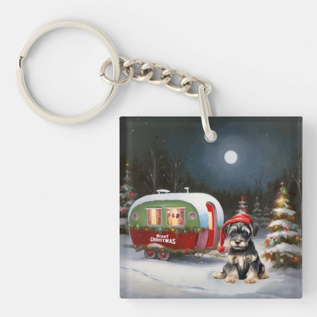 Porte-clefs Winter Schnauzer Caravan Christmas Adventure (Devant)