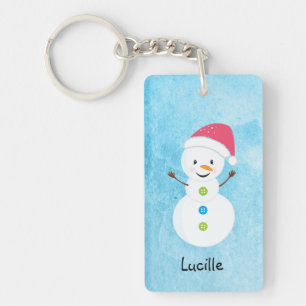 Porte-clefs Winter Snowman avec nom et Casquette Père Noël