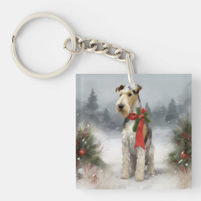 Porte-clefs Wirefox Terrier Chien de Noël de neige (Devant)