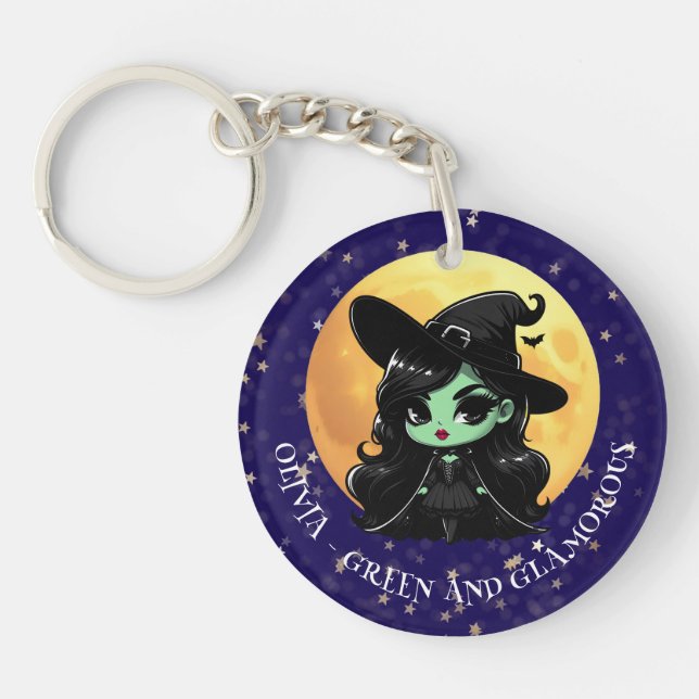 Porte-clefs Witchy Green Glam Personalized Name (Devant)