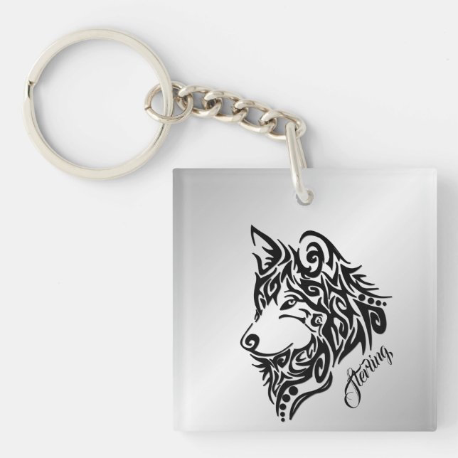 Porte-clefs Wolf tribal noir (Devant)