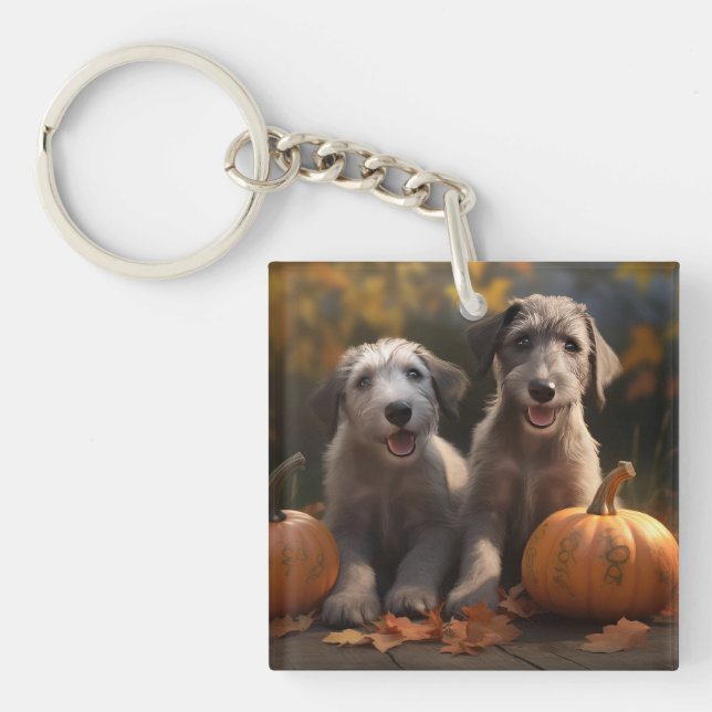 Porte-clefs Wolfhound Chiot Automne Citrouille de plaisir (Devant)