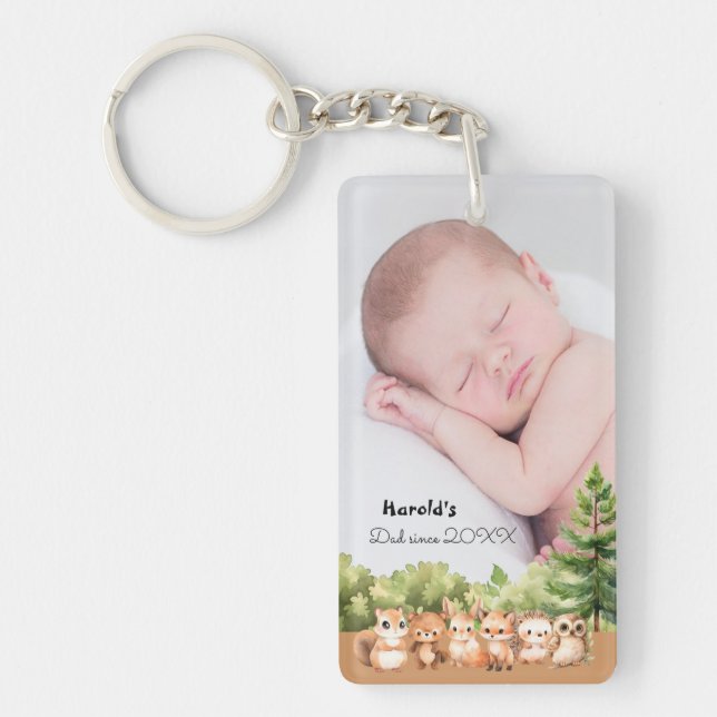 Porte-clefs Woodland Baby Boy Nom de la photo Papa depuis (Devant)