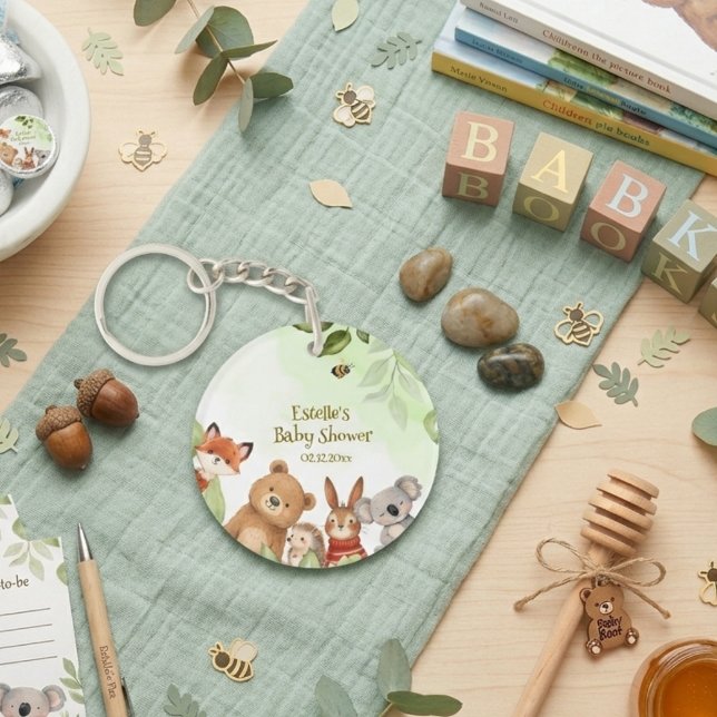 Porte-clefs Woodland Cute Animals Greenery Baby Shower (Créateur téléchargé)
