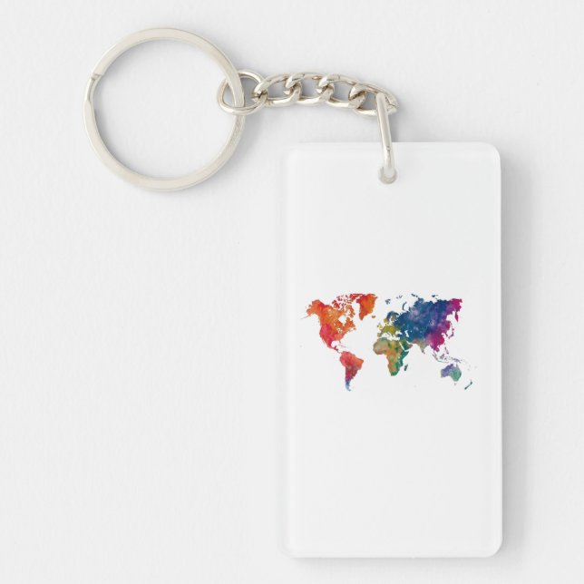 Porte-clefs World map in watercolor (Devant)