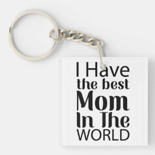Porte-clefs Worlds Best Mom Élégant noir et blanc Script
