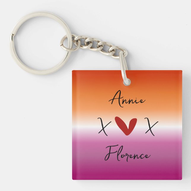 Porte-clefs X Love X Sunset Lesbian Flag Acrylic Keychain (Devant)