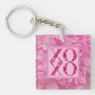 Porte-clefs XOXO Pink Floral Heart Typographie Porte - clé acr