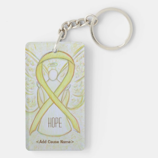 Porte-clefs Yellow Awareness Ribbon Angel Personnalisé Porte - (Dos)