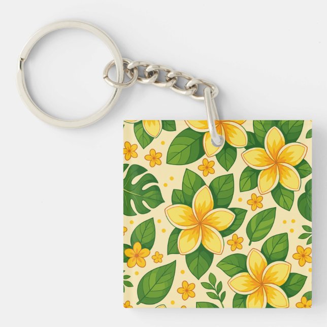 Porte-clefs Yellow Tropical Flowers with Lush Green Leaves (Devant)