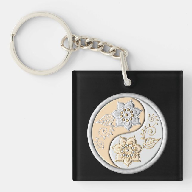 Porte-clefs Yin Yang Argent et Or (Devant)