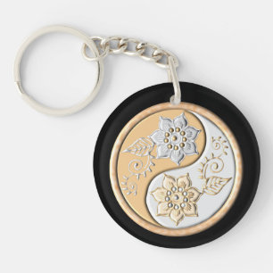 Porte-clefs Yin Yang or et argent