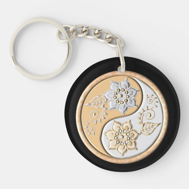Porte-clefs Yin Yang or et argent (Devant)