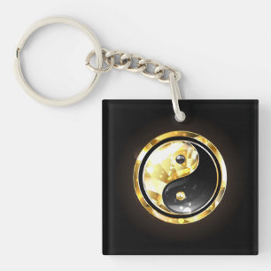 Porte-clefs Yin Yang or sur noir