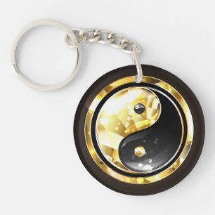 Porte-clefs Yin Yang or sur noir