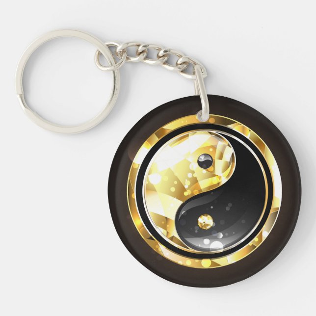 Porte-clefs Yin Yang or sur noir (Devant)