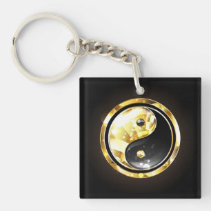 Porte-clefs Yin Yang or sur noir