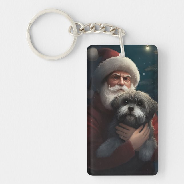 Porte-clefs Yorkipoo avec Noël Festif du Père Noël (Devant)