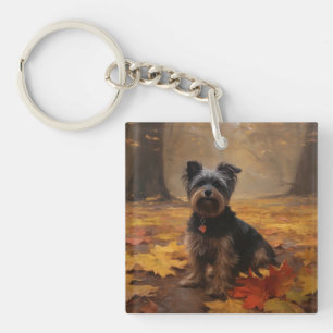 Porte-clefs Yorkipoo dans les feuilles d'automne tombent inspi