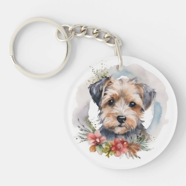 Porte-clefs Yorkipoo Noël Wreath Festive Pup (Devant)