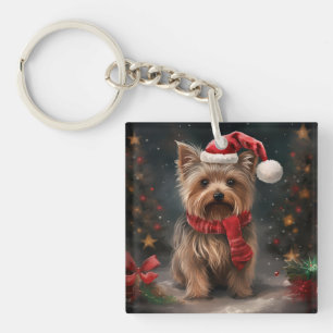 Porte-clefs Yorkshire Terrier Dog dans la neige Noël