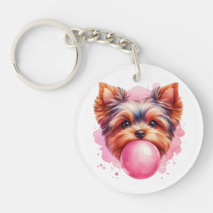 Porte-clefs Yorkshire Terrier Dog w rose Bubblegum Aquarelle