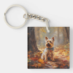 Porte-clefs Yorkshire Terrier en automne feuilles tombées insp