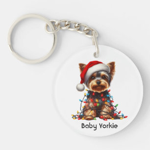 Porte-clefs Yorkshire Terrier sur un chapeau de Père Noël et l