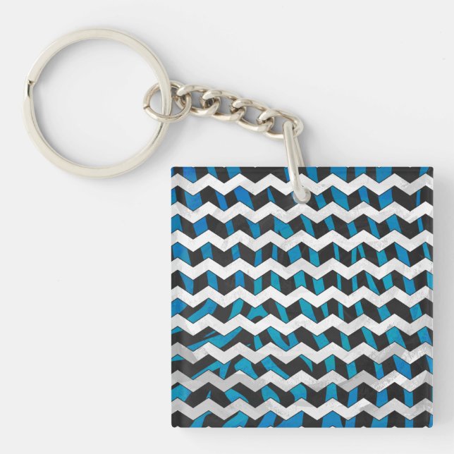 Porte-clefs Zebra Chevron noir et bleu (Devant)