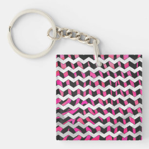Porte-clefs Zebra Chevron noir et rose chaud