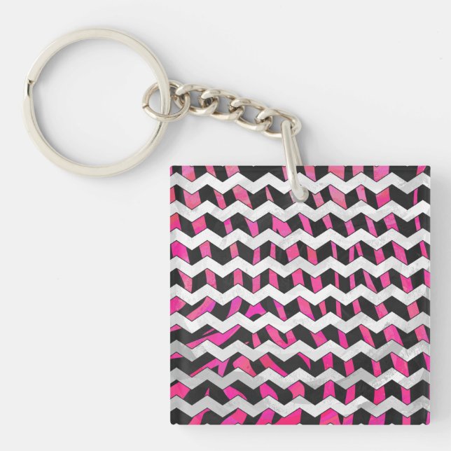 Porte-clefs Zebra Chevron noir et rose chaud (Devant)