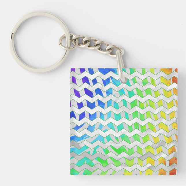 Porte-clefs Zebra Chevron Rainbow et White Print (Devant)