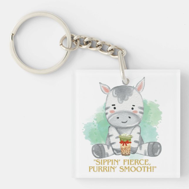 Porte-clefs zebra citation dessin boire du bobba tea (Devant)