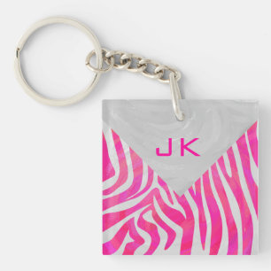 Porte-clefs Zebra Hot rose et blanc avec Monogramme
