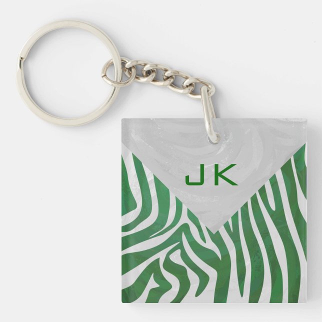 Porte-clefs Zebra Monogramme Vert et Blanc Impression (Devant)