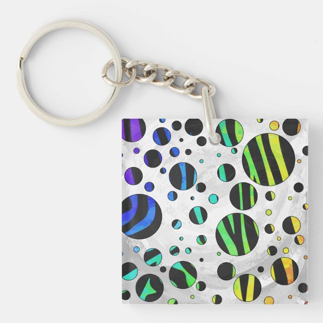 Porte-clefs Zebra Polka Dot noir et arc-en-ciel (Devant)