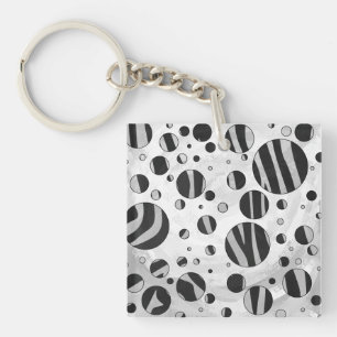 Porte-clefs Zebra Polka point noir et gris clair