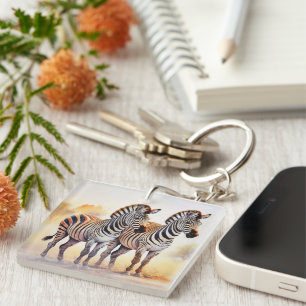 Porte-clefs Zèbres en Safari Serene African Wildlife Art