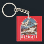 Porte-clefs Zermatt Suisse Illustration Voyage Art Retro<br><div class="desc">Design de déplacement vectoriel rétro Zermatt. Zermatt,  dans le canton du Valais,  est une station de montagne réputée pour le ski,  les escalades et le randonnée.</div>
