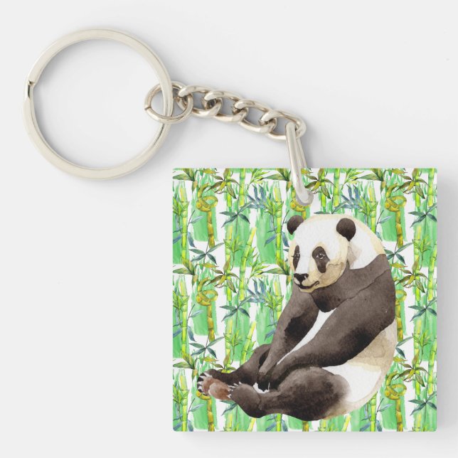 Porte-clefs Zhen Zhen Panda sur le bambou (Devant)