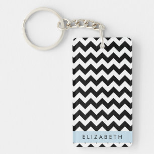 Porte-clefs Zigzag noir et blanc, Motif Chevron, Votre nom